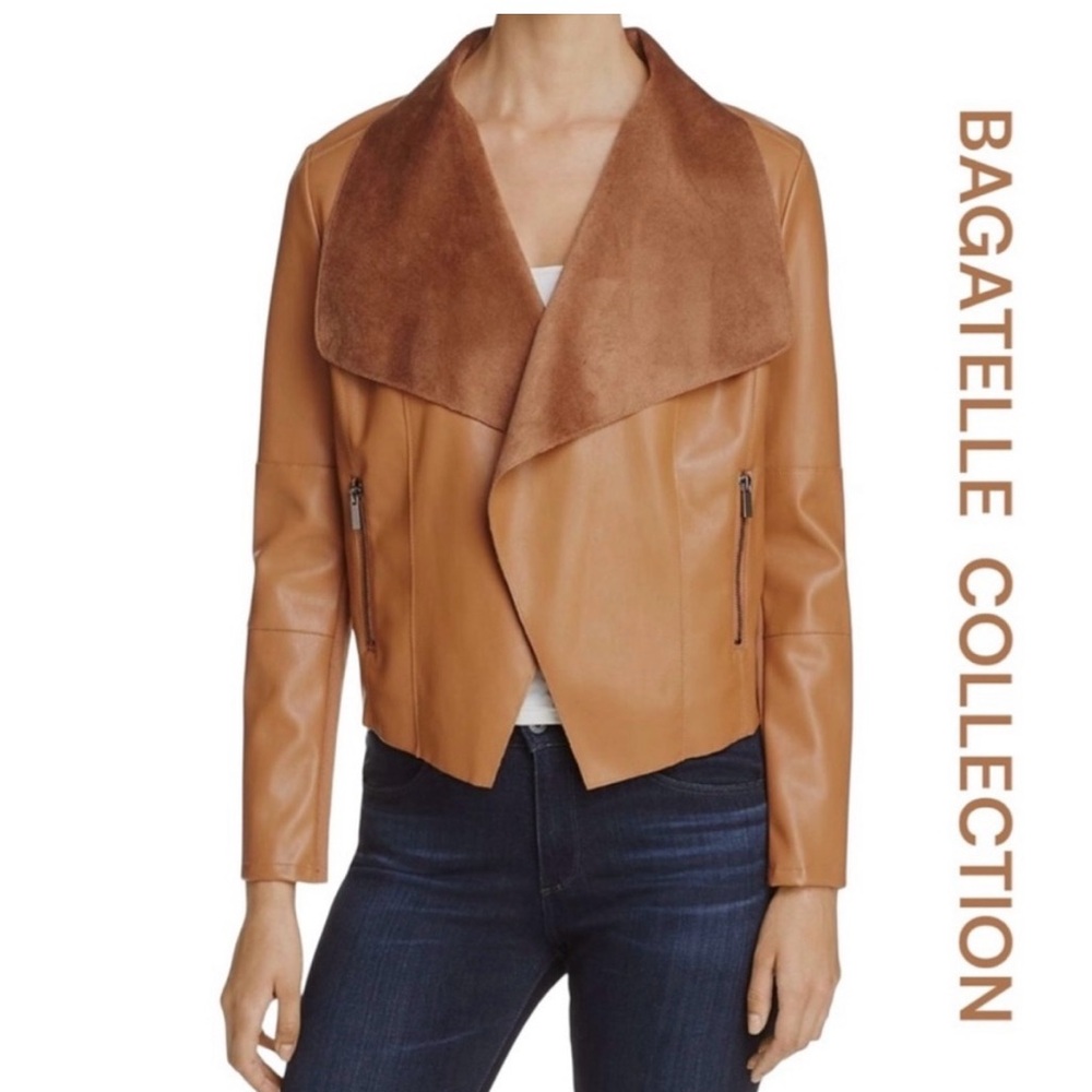 BAGATELLE COLLECTION Draped Vegan Leather Jacket, Size 3X.
